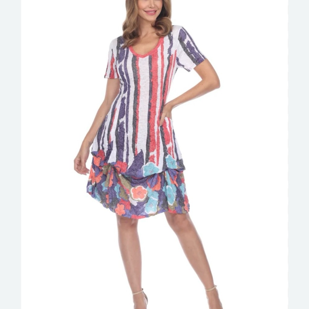 CW Carine Wilson Madelyn‎ Tiered Midi Dress Sz LG/XL Textured V Neck